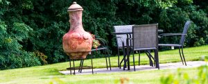 Lounge and patio area with chiminea